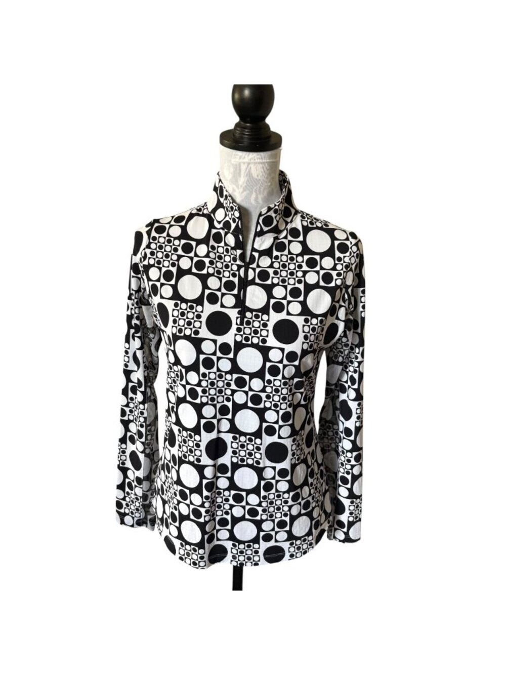 IBKUL Womens Mock neck Long Sleeve UPF 50+ Golf Black White Small